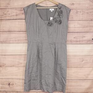 New! Ann‎ Taylor LOFT Dress Womens 12 Gray Polka Dot Ruffle A-Line Work Office